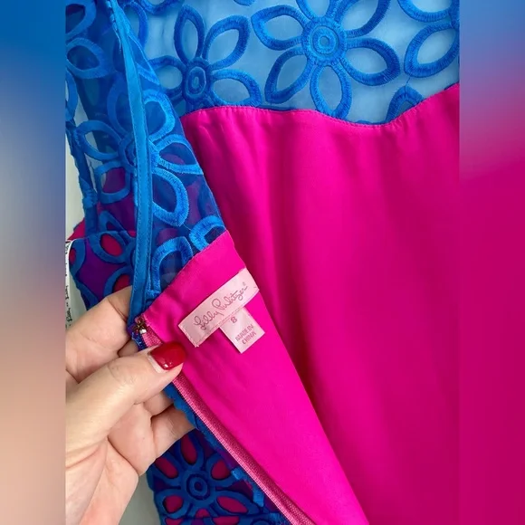 Rare!!! Lilly Pulitzer Pink/Blue/Purple Gorgeous Coctail Dress size 8 - Picture 8 of 16